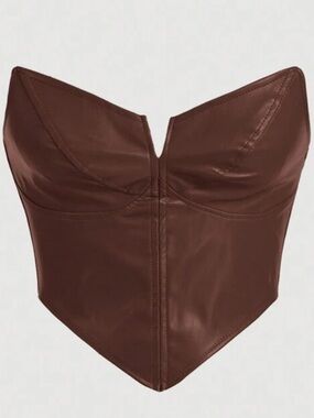 V-Shaped PU Leather Corset Tube Top